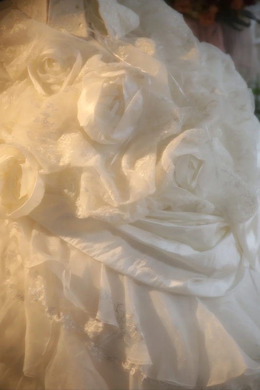 White strapless, fitted waist, elegantly embellished long ball gown/bridal dress R7270