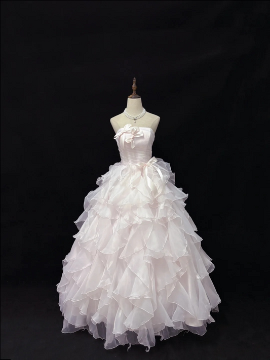 Light Pink Strapless A-Line Ruffles Evening Gowns Sweet 16 Birthday Ball Gowns, D1167