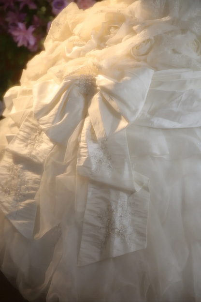 White strapless, fitted waist, elegantly embellished long ball gown/bridal dress R7270