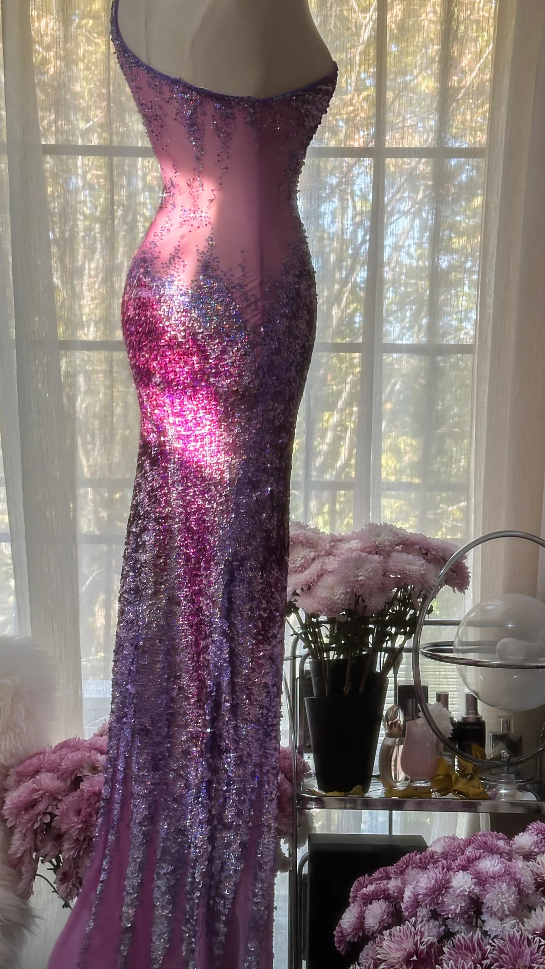Purple One Shoulder Sequins Mermaid Long Prom Dress Vintage Party Dress, D942