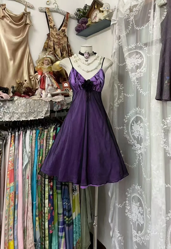 Purple halter-neck high-waisted sexy and charming short prom dress R7844