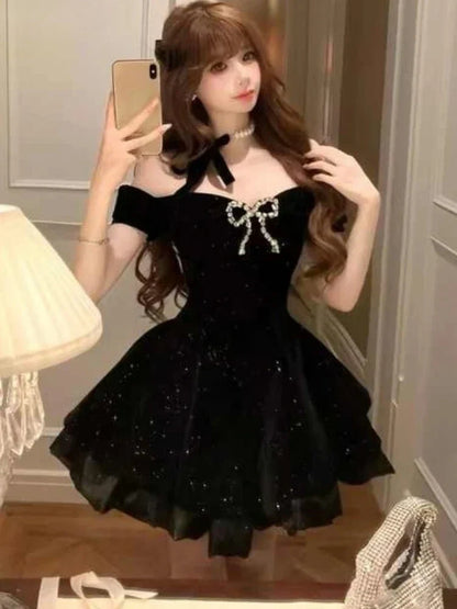 Black Off Shoulder Homecoming Dress Short Party Dress    fg7701