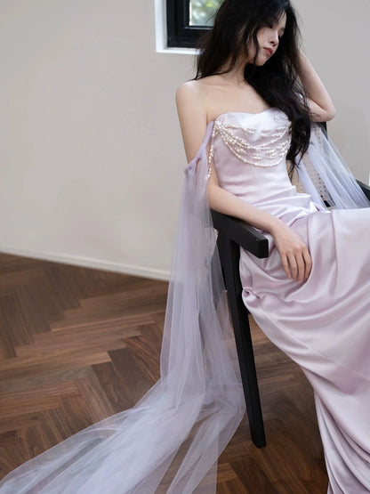 Lilac Elegant Evening Gowns Off Shoulder Long Prom Dress     S7218