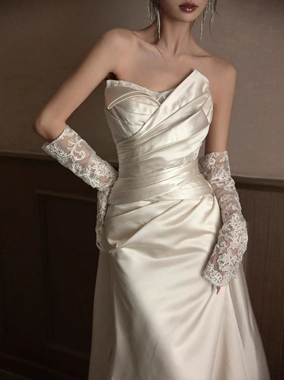 Sexy Lace Strapless Wedding Dresses Long Bridal Gown      S7207