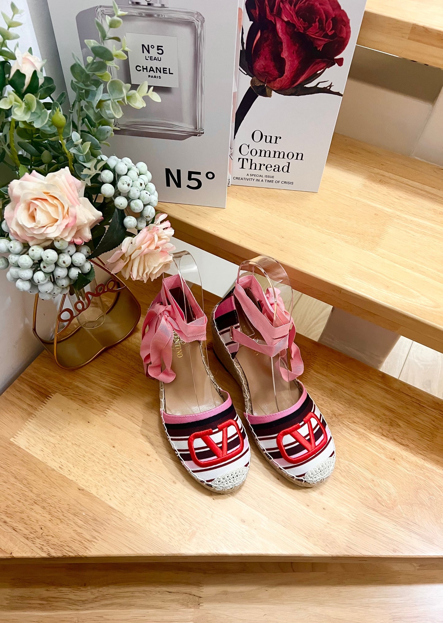 Valentino Wedge Sandals Multicolor Canvas 240576