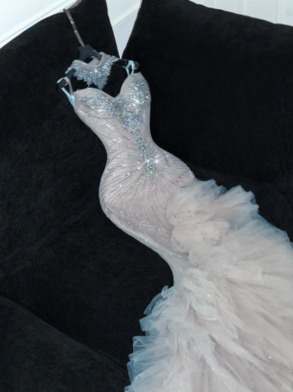Shiny Beaded White Sweetheart Tulle Sequin Design Elegant Mermaid Floor-length Wedding Dress D1662