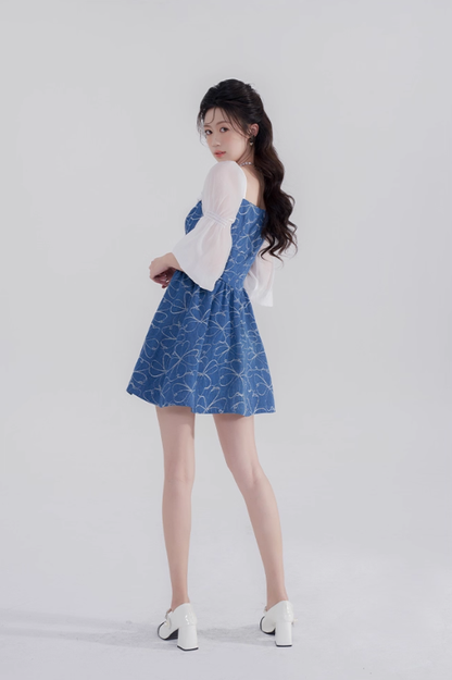 Summer new high waist skirt square neck denim dress design niche temperament sweet short skirt R4142