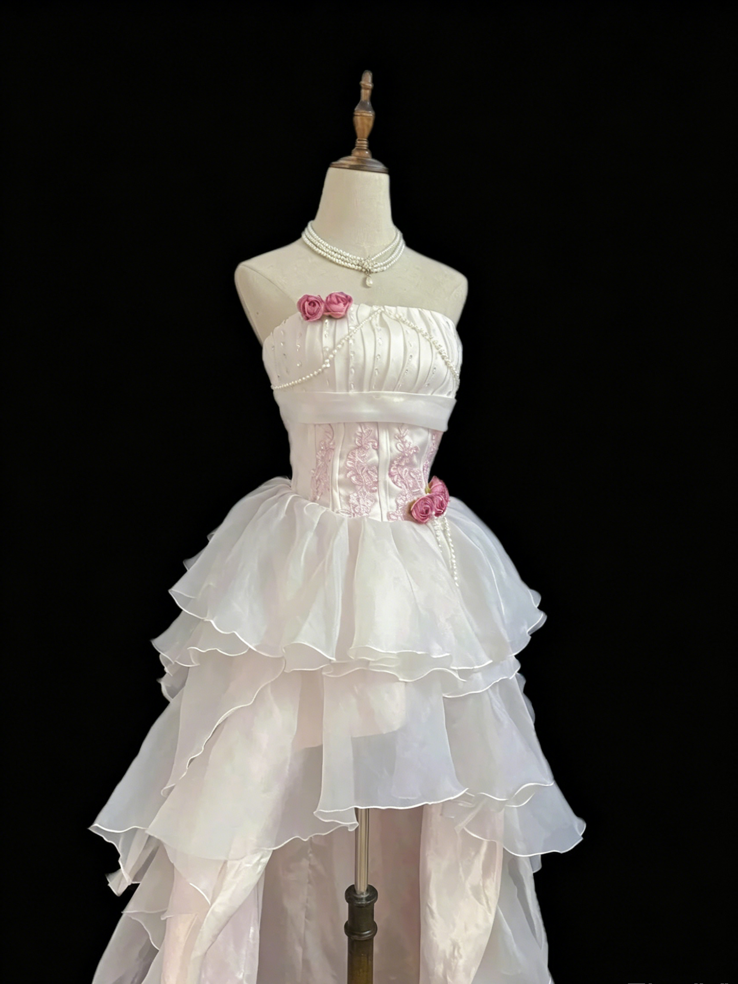 Chic Homecoming Dress Strapless Tulle Cascade Hi-Lo Prom Dress Back to School Outfits Party Dress  D6140