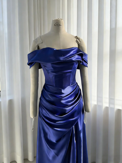 Blue off-the-shoulder fitted mermaid skirt ball gown R8651