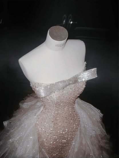 Pink sequined tube top sexy long skirt with waist, prom dress R5664