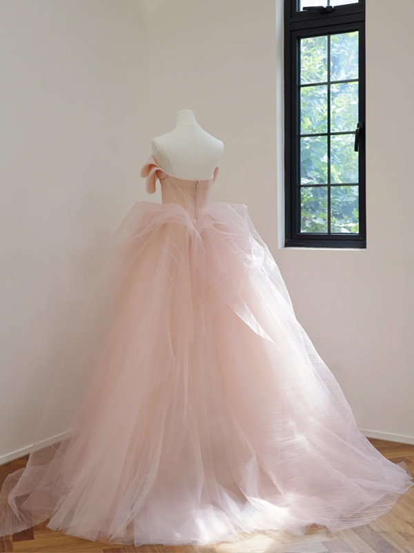 Light pink strapless fitted waist slim-fitting ball gown/bridal dress R8530