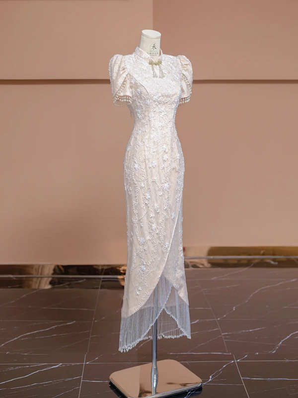 Light nude pink fitted long ball gown, bridal dress R8317