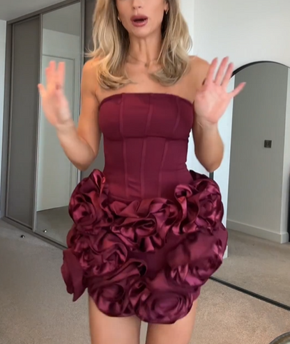 Vintage Burgundy Satin Pleated Mini Homecoming Dress Cocktail Dress S266