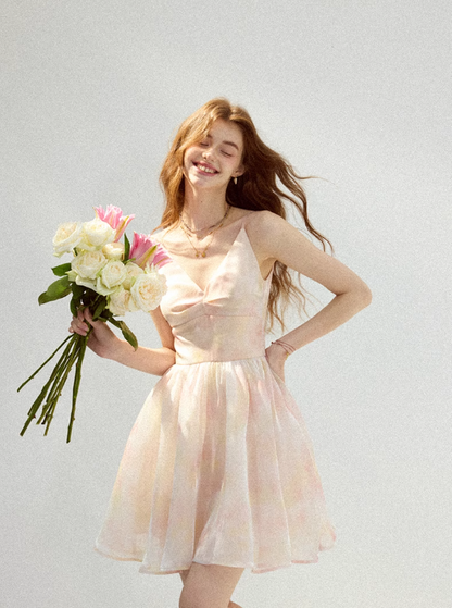 Cherry Blossom Floral Dress French Suspender Dress Holiday Outfit Short Skirt Women Summer R3424