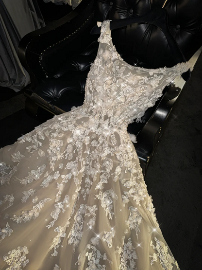 Light apricot halter-neck A-line long ball gown/bridal dress R8746