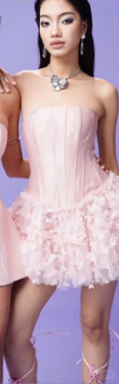 Pink tube top slim waist puffy skirt short skirt homecoming dress R4640