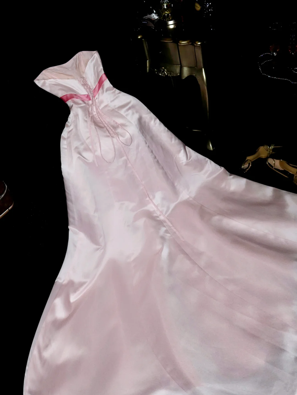 Light pink strapless fitted long ball gown R6979