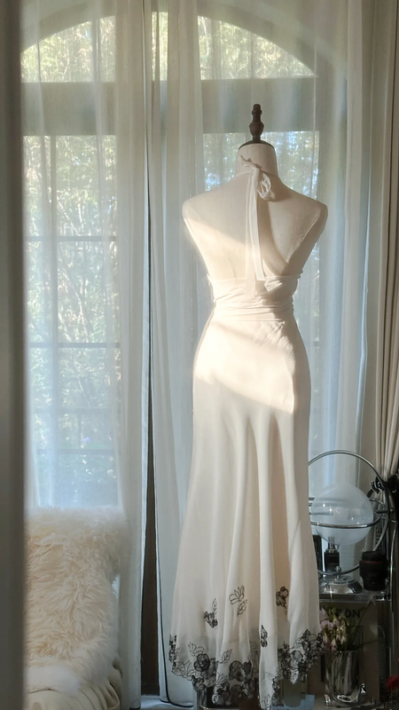 White halter neck fitted waist slim-fit lace skirt long ball gown R7695