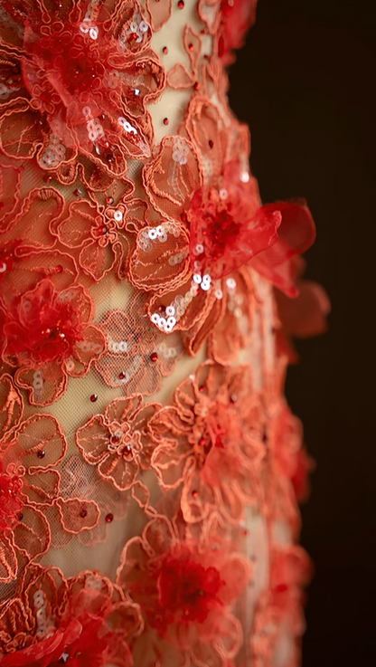 Red strapless, fitted, sexy and alluring ball gown/wedding dress R8063