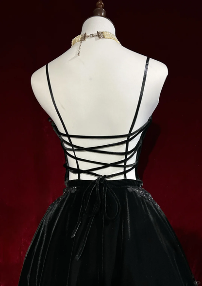 Black halter back sexy lace skirt short skirt homecoming dress R4927