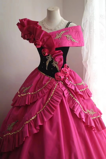 Barbie pink fitted bob with a full skirt, long ball gown, bridal dress R6819