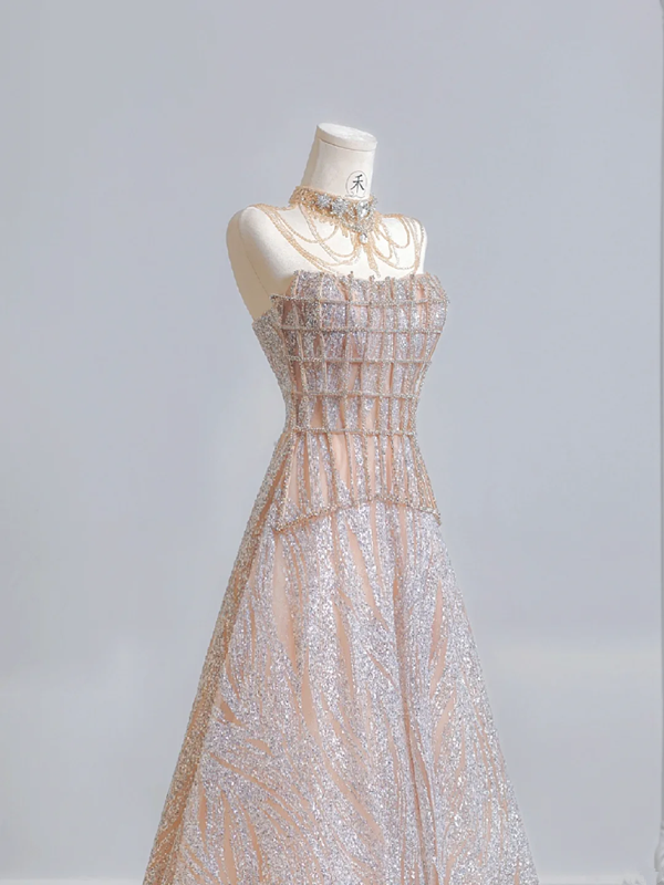 Light pink strapless fitted long ball gown with a classic and elegant style R8206