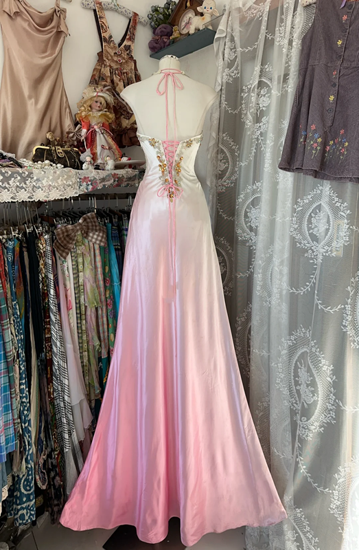 Gradient halter neck rhinestone fitted mermaid gown, ball gown R6301