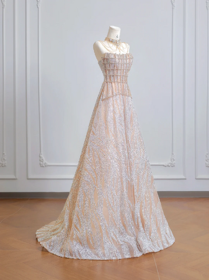 Light pink strapless fitted long ball gown with a classic and elegant style R8206