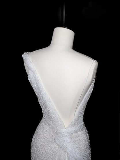 White sequins elegant waist slim sexy long skirt, prom dress R5666
