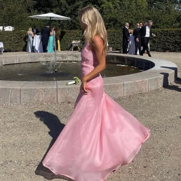 Elegant Pink Halter A-Line Sleeveless Long Party Dress Birthday Outfits MD7531