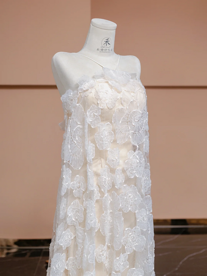 Light apricot halter-neck long straight-cut ball gown, bridal dress R8348