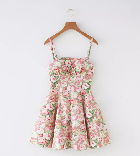 French retro pink floral chest cushion sexy slimming waist cinching suspender skirt new style R2875
