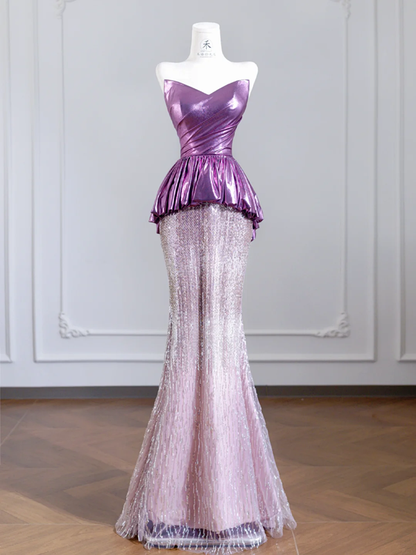 Purple strapless fitted bodice and light purple bodycon sexy skirt set for a prom dress R8242