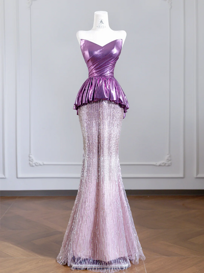 Purple strapless fitted bodice and light purple bodycon sexy skirt set for a prom dress R8242