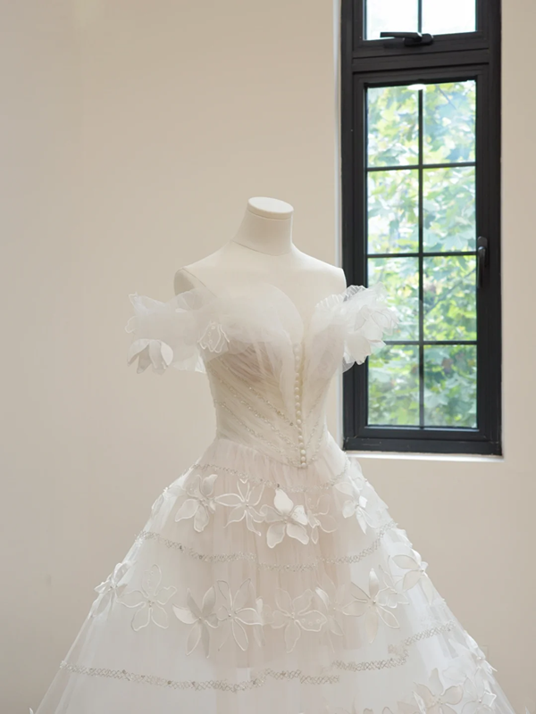 White off-the-shoulder fitted waist slim-fitting ball gown/bridal dress R8533
