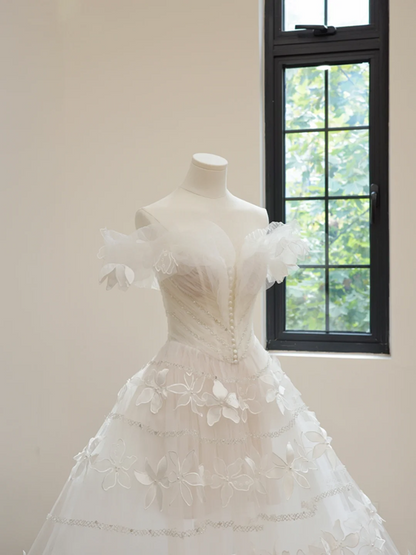 White off-the-shoulder fitted waist slim-fitting ball gown/bridal dress R8533