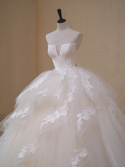 White tube top waist fluffy tulle skirt bridal dress R5708