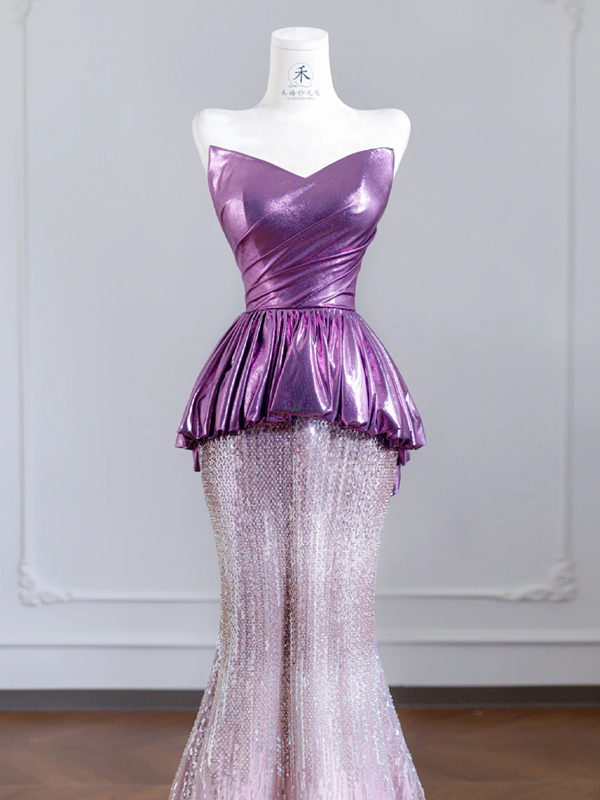 Purple strapless fitted bodice and light purple bodycon sexy skirt set for a prom dress R8242