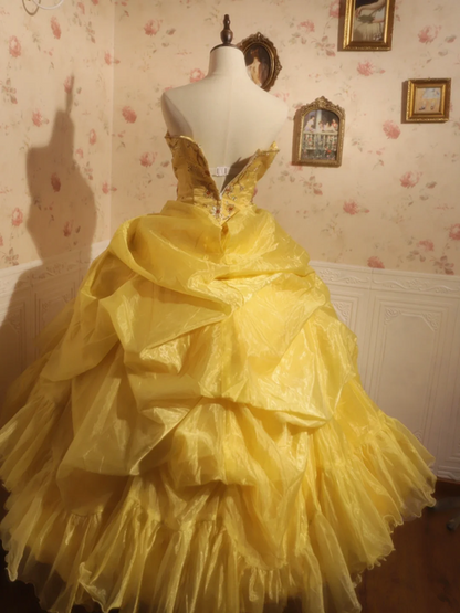 Yellow strapless fitted waist ball gown/bridal dress R7254