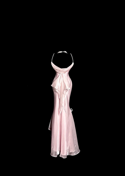 Light pink halter-neck fitted bodycon sexy ball gown R8111