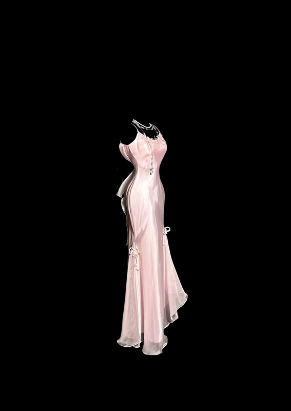 Light pink halter-neck fitted bodycon sexy ball gown R8111