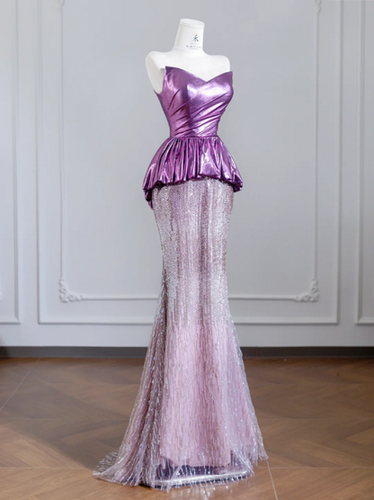 Purple strapless fitted bodice and light purple bodycon sexy skirt set for a prom dress R8242