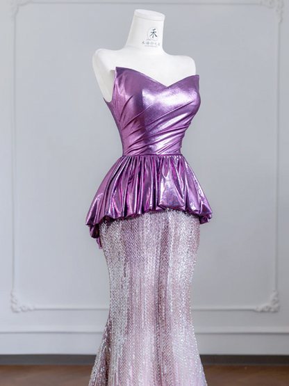 Purple strapless fitted bodice and light purple bodycon sexy skirt set for a prom dress R8242