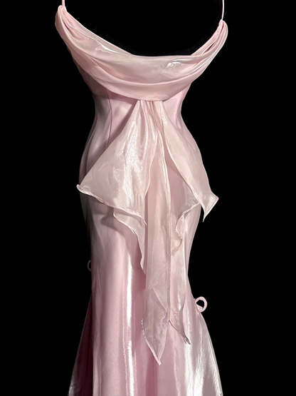 Light pink halter-neck fitted bodycon sexy ball gown R8111