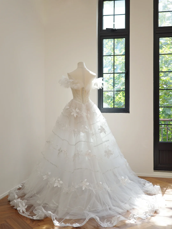 White off-the-shoulder fitted waist slim-fitting ball gown/bridal dress R8533