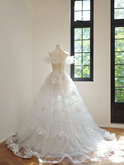 White off-the-shoulder fitted waist slim-fitting ball gown/bridal dress R8533