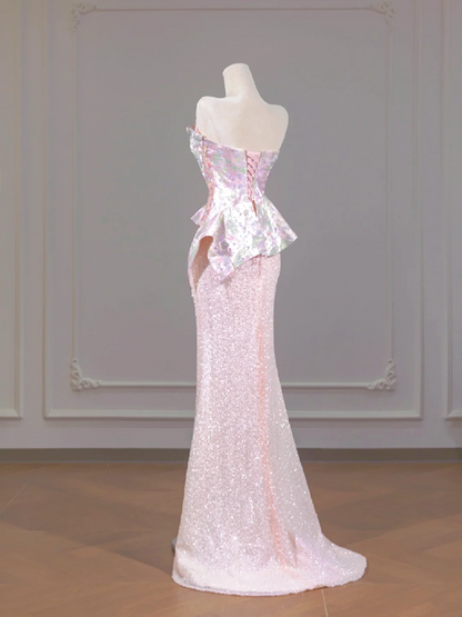 Light pink strapless, fitted, bodycon long ball gown/bridal dress R8262