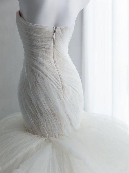 Off-white strapless fitted waist slim hip sexy long ball gown R8437