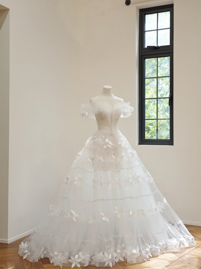White off-the-shoulder fitted waist slim-fitting ball gown/bridal dress R8533