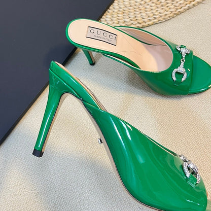 GG  Women's Horsebit mid-heel slide sandal in glossy Jade Green